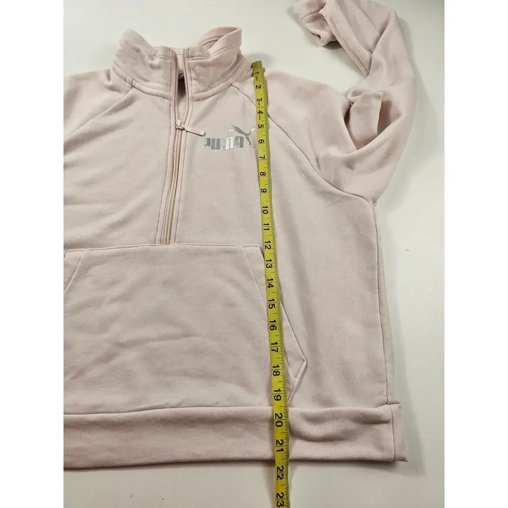 Puma size M 1/4 zip warm logo all over embellished light pink active sweater